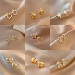 Kolczyki stadnorskie imitacja Pearl Cross Vintage Metal Round Hoop Ear Pierścień dla kobiet prosta wszechstronna biżuteria kolczyka