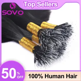 Przedłużenia Kryształowe przedłużanie włosów 100% ludzkie włosy nano keratyna prosta europejski pierścień elastyczny łączy Remy Human Hair Extensions 1226 cala