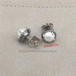 Vintage 925 Luxury Stud Earrings for Women Girl Creative Twist Winding Pearl Geometric Round Clear Stone Handmased Party Silver Color Jewelry Designer Earring