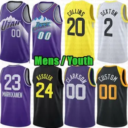 Custom Mens Youth Lauri Markkanen Clarkson Basketball Jersey Collin Sexton John Collins Keyonte George Utahs Jazzes Talen Horton-Tucker Walker Kessler Hendricks