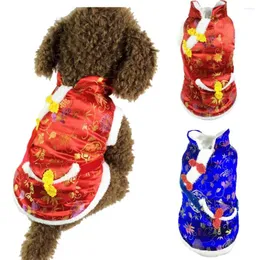 Hundebekleidung Jahr Haustierkleidung Chinesischer Stil Winter Warmer Tang-Anzug mit Tasche Welpen-Stoffmantel Festival-Kostüm