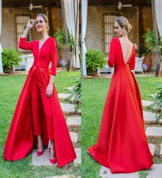 2022 Fashion V Neck Back Evening From Dresses Jumpsuits 바지 분리 가능한 기차 34 소매 신부 드레스의 어머니 S6513791