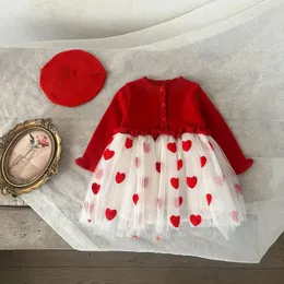 Vestidos de menina bebês meninas 2024 inverno tecido malha vermelho amor