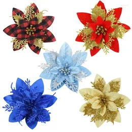 Dekoracja imprezy 5pcs Glitter Christmas Flower Xmas Tree sztuczne kwiaty dekoracje ozdoby do prezentów na rok domowy 2024 Navidad