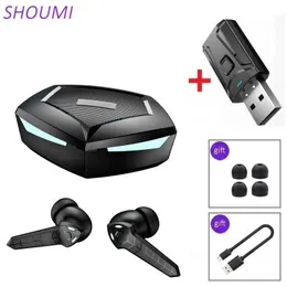 Mobiltelefonörlurar Shoumi TWS Gaming Earphones Low Latency Wireless Gaming Earpon Sound Position High-Definition Bass Earphone USB Adapter Q240321