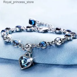 Charm Bracelets The Ocean Heart pendant is a new shiny blue crystal love wholesale for womens Valentines Day jewelry Q240321