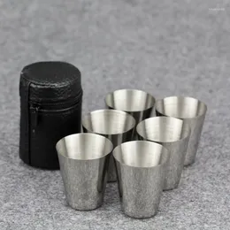 Canecas 4pcs / 6pcs 30ml copos práticos de aço inoxidável conjunto ss mini copos para uísque vinho café portátil ao ar livre drinkware