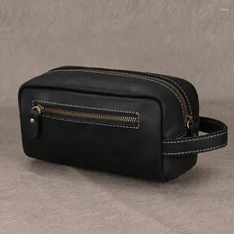 Wallets Genuine Leather Clutch Real Cowskin Storage Bag Men Male Zipper Clutches Makeup Bags Water Pen Glasses