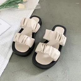 Slippers Female Shoes Casual Platform Slides Med 2024 Luxury Summer Flat Soft Rubber Scandals Rome Riband Fashion Leisure PU