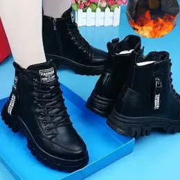 Stivali stivali caviglia in pile stivali da donna in stile britannico in stile nero in alto tondo con cerniera con cerniera calda sneaker in pelle da passeggiata Bota Cano Curto