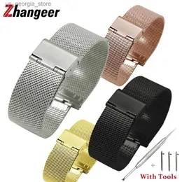 Watch Bands Zhangeer Quick Release Stainless Steel Wrist Band 12-26mm Straps Rose Gold Mesh Strap Comfortable es Accessories Y240321