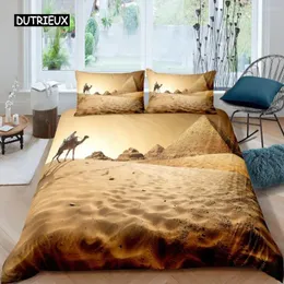 Bedding Sets Pyramid Duvet Cover Set King African Ancient Egyptian Vintage Polyester Camel Desert Scene Egypt Quilt