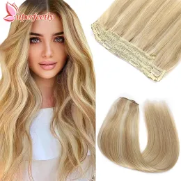 Kawałek prosto Halo Hair Extensions Prawdziwy ludzki włos do włosów we włosach z niewidzialną linią rybną klips do włosów w przedłużaniach włosów