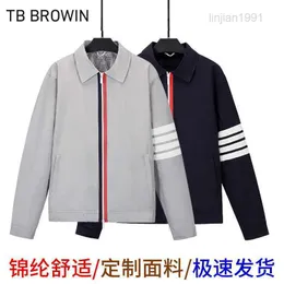 Mens Jackets Browin TB new jacket color four bar red white and blue stripe urban casual stand collar waist jacket