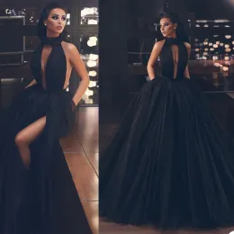 Black Quinceanera Dresses Ball Gown Sexy Halter Neck Backless Tulle Plus Size Formal Party Prom Evening Dress