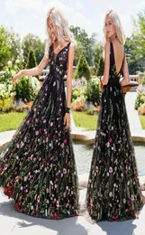 2022セクシーなディープv袖の刺繍入りプロムドレス長いスリットバックレスイブニングドレス花柄の刺繍スカートプラスサイズ高品質6689246