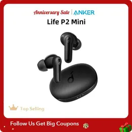 Cell Phone Earphones Soundcore by Anker Life P2 mini true wireless earphone Bluetooth earphone tws with bass Bluetooth 5.2 32H playback time Q240321