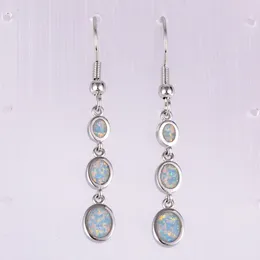 Dangle Earrings KONGMOON 3 Oval Shape White Fire Opal Jewelry For Women Drop