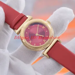 Fashion RED Damen Luxus Uhren woman Quartz orologio di lusso High quality steel case Leather strap folding buckle Wristwatch2319
