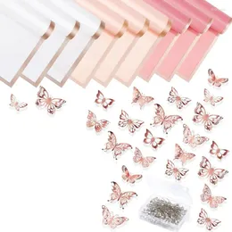 Dekoracyjne kwiaty strefy ślubne Zestaw 100pcs bukiet 48pcs 3D Rose Gold Butterfly Work Work 15 Arkusz Flower Paper