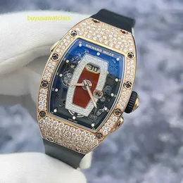 Ładna nadgarstka RM Kolekcja zegarków RM037 Snowflake Diamond Red Lip Oryginalne 18 -karowe różowe złoto wyświetlacz daty
