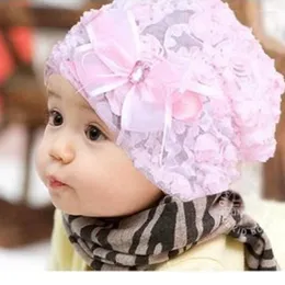 Berets Polyester Flower Lace Children Hat Kids Cap Winter Decoration Skullie Beanie Bonnet Homme Chapeau For Baby Girls 0-4 Years