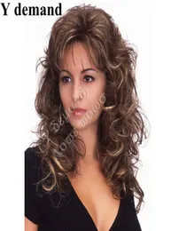 Sälj Natural Wig Party Women Fashion Long Wavy Curly Costume syntetiskt hår Sexig brun peruk Kvinnlig peruca pelucas7523395