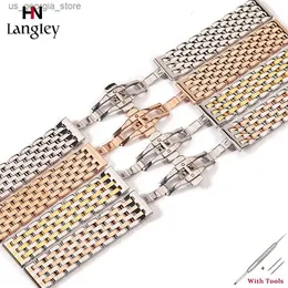 Watch Bands High Quality Stainless Steel band Double Press Butterfly Clasp Rose Golden es Straps Accessories With Tools 2019 New Y240321