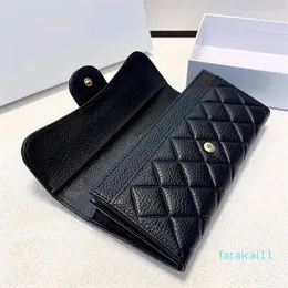 Designer Pink Two Fold Long Wallet Leather Classic Quilting Black Card Holders Fashion Women Solid Color Coin Purse