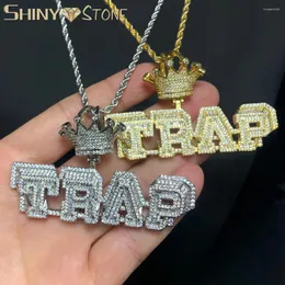 Kedjor 2024 Iced Out Bling CZ Letters Trap Pendant Necklace Micro Pave Cubic Zircon Charm Halsband Män kvinnor Hip Hop Jewelry