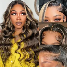 ハイライトレースフロントウィッグヒューマンヘア13x4wearとGo Glueless Wig 12a Hair 250dences Body Wave Hair Balayage HD Lace Frontal Wig