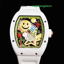 Male Timepiece Wristwatch RM Wrist Watch Mechanical Watches for Men Classic Barrel Tonneau Male Clock RM 88 Smiley Rubber Strap Ceramic Fashion Chronograph 43MM