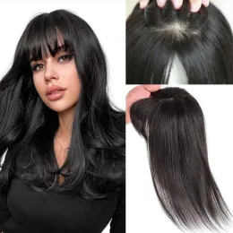 Toppers Air Bangs European Virgin Human Hair Topper för tunnare 1018 tum 2 cm PU runt siden bashalpa topper med lugg för kvinnor