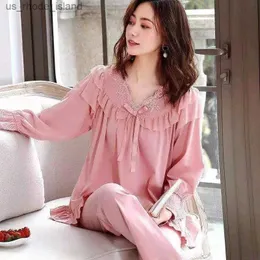 Sleep Lounge Modal pajamas womens autumn cotton long sleeved family clothing set pajamas loose fitting pregnant womens casual pajamasL2404