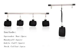 Rostfritt stål Metall Spreader Bar BDSM Bondage Kit Slave Rollplay Neck Collar Handbojor Ankel manschetter Sexuella övergrepp för Cou8970495