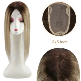 Toppers Sunny Human Hair Topper Pełne pokrycie głowy Mono podstawa Topper prawdziwe ludzkie włosy z klipsami 3*5 -calowe Topper Human Hair