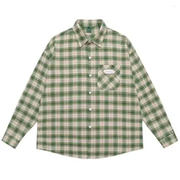 Camicie casual da uomo Camicia di flanella scozzese verde da uomo Colletto rovesciato Manica lunga