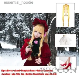 cosplay Anime Costumes Rozen Maiden Pure Ruby role-playing Shinku Red Dress Halloween Lolita Red Hat Girl wig wigcap shoe role-playingC24321