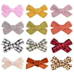 Baby Girls Bowknot Hairpins Boutique Barrette Cotton Cotton Clippers Clippers Kids Grid Clips الأطفال
