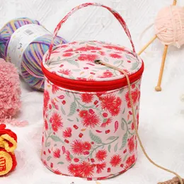 Storage Bags Floral Pattern Yarn Holder Sewing Bag Waterproof Crochet Hooks Organization Package Zipper For Wool And Needles