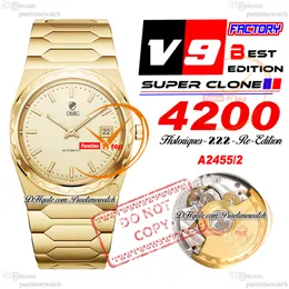 Historiques 4200H 222 Jumbo A2455 Otomatik Erkek Kadın Unisex Saat V9F 37mm Sarı Altın Kadran Paslanmaz Çelik Bilezik Süper Sürümü PureTiMewatch Reloj Hombre