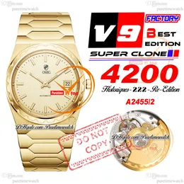 Historiques 4200H 222 Jumbo A2455 Automatisk herrkvinnor unisex Watch v9f 37mm Yellow Gold Dial Rostfritt stålarmband Super Edition Puretimewatch Reloj Hombre