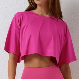 Al Women Yoga Shirt Tops Cew Neck Fintness Kort ärm Crop Top T -skjorta Skjorta Skinvänlig träning Summer Top Women CDX8122
