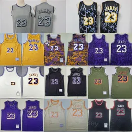 Mens LeBron James Retro Basketball Throwback Jerseys Vintage 23 Skjorta för sportfans lag färg svart vit grön gul lila all sömnad andas bra/topp