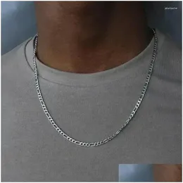Kedjor 40-75 cm 925 Sier 4mm Figaro Chain Halsband för kvinnor Män Long Hip Hop Jewelry Gift Drop Delivery Halsband Hängen OTVXR