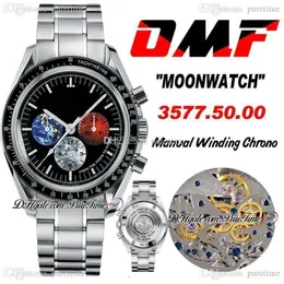 OMF Moonwatch 3577 50 00 Manual Winding Chronograph Mens Watch Black Dial Color Subdial Stainless Steel Bracelet Edition Pure262M