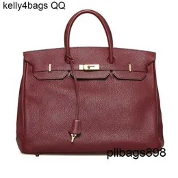 Totes handväska 40 cm väska hac 40 handgjorda toppkvalitet togo läderkvalitet äkta stor handväska röd handsewn med logo guld hårdvara qq esh3