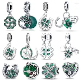 Löst ädelstenar Original äkta S925 Sterling Silver Four-Leaf Clover Beads Fit Armband DIY Charm för Women Jewelry Fashion Gift