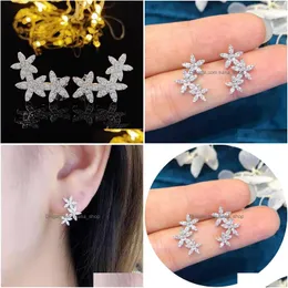 Stud Trendy Blossoms Sier Color Korean Earrings for Women Party Gift Jewelry Wholesale E6495Stud Drop Delivery Dh53H