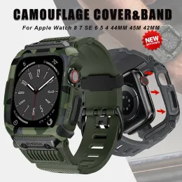 الساعات Army Camouflage Sport Case for Apple Watch 8 7 SE 6 Band 45mm 44mm 42mm مقاومة للماء مجموعة Mod STRAP STRAP STRAP STRAP